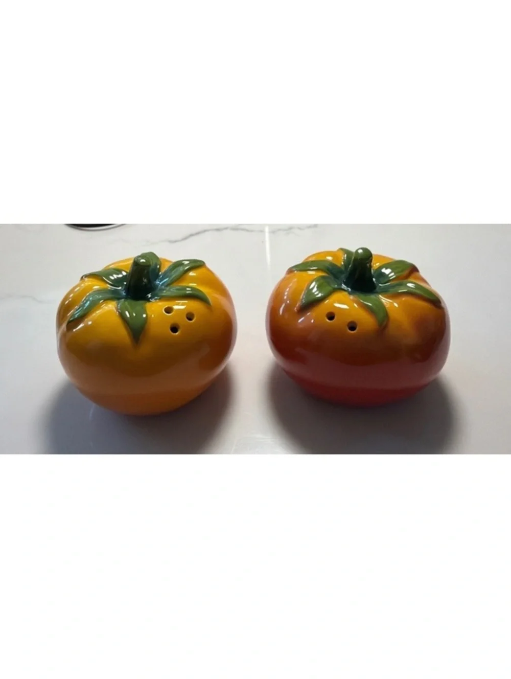 Ceramic Tomato-Shaped Salt and Pepper Shakers Set - Hand-Painted Yellow and Red,